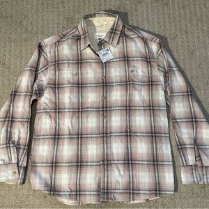 NEW men’s American eagle lightweight flannel button shirt pink white gray Small